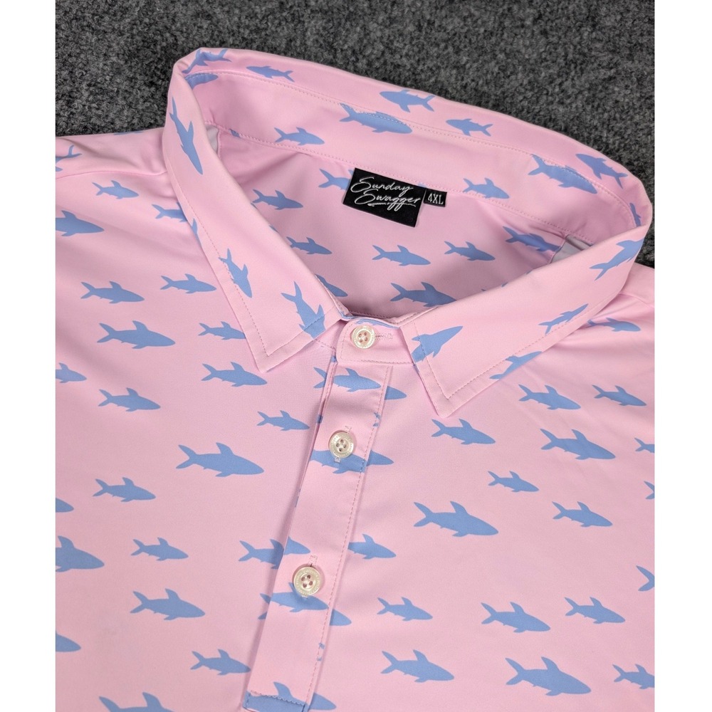 Sunday Swagger Polo Shirt Mens 4XL Pink Sharks Performance Golf Short Sleeve
